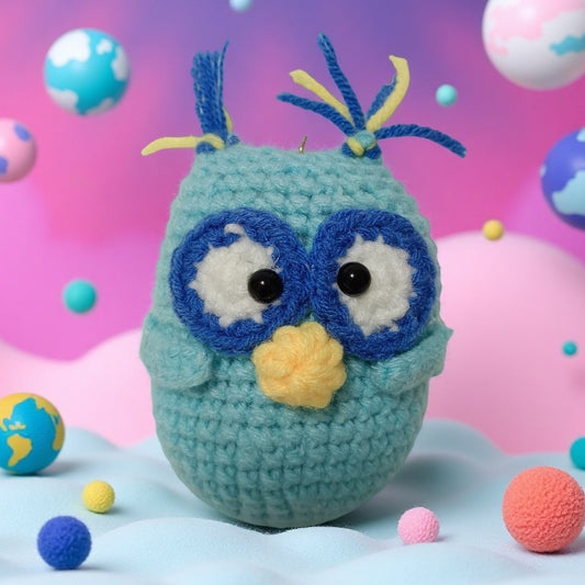 Handmade cute crochet blue owl keychain/bag pandent gift